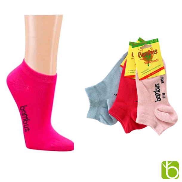 Sneaker strmper bambus - 3 pak, lysebl, rosa og pink